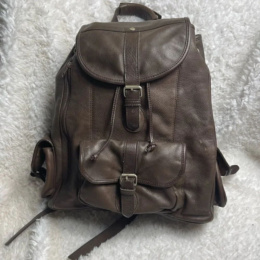 Vintage leather Brown Large Backpack saddle bag. antique tone hardwares.